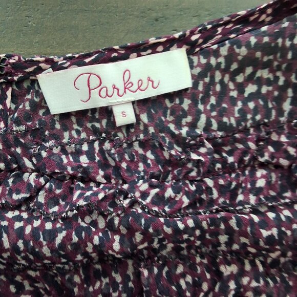 Parker Funfetti Purple Ruffle Silk Mini Dress Size S Smocked Waist Flutter Sleev - Picture 6 of 7